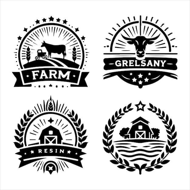 Vector farm house logos badges emblems set