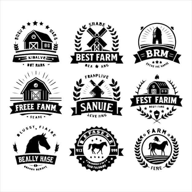 Vector farm house logos badges emblems set