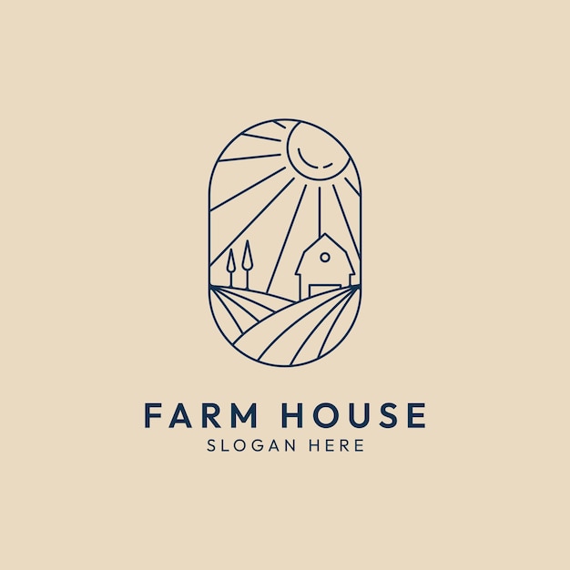 farm house minimalist line art emblem icon logo template vector illustration design