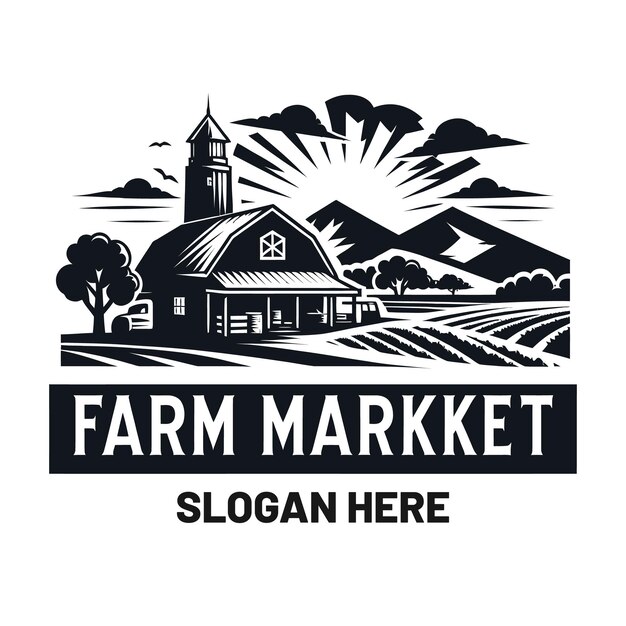 Farm House vector and farm market logo with Vintage Organic Farming Label