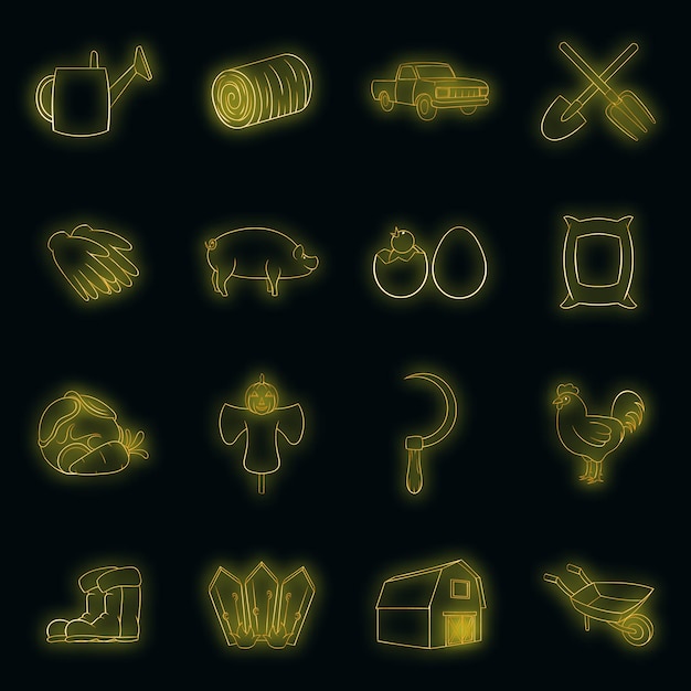 Farm icons set vector neon