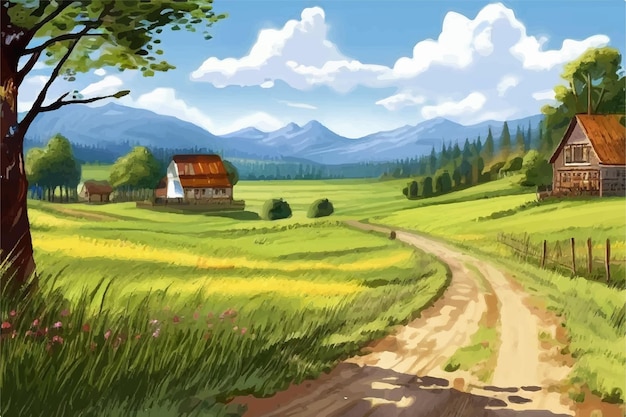 Farm Landscape Vector illustration background Rural landscape Clear sky Nature