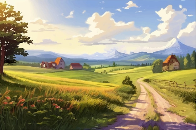 Farm Landscape Vector illustration background Rural landscape Clear sky Nature