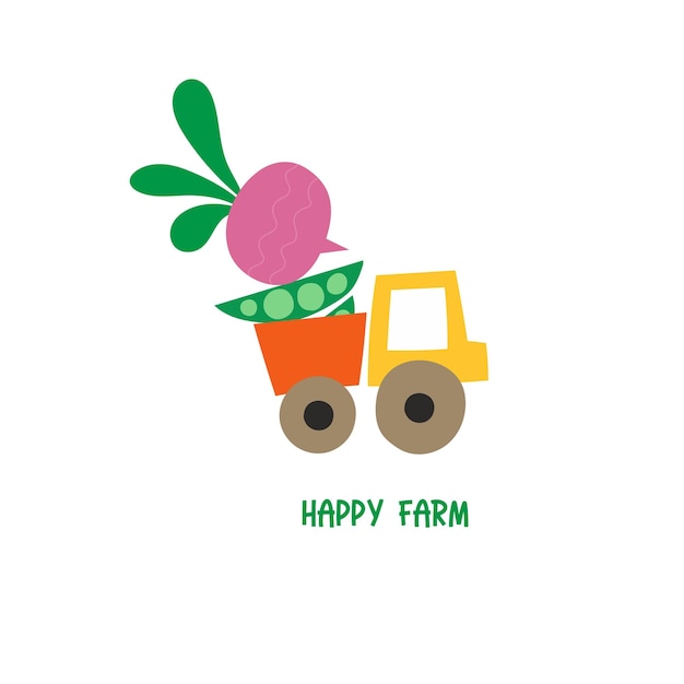 Farm life vector illustration Cute illustrations with tractor truck farm vegetables