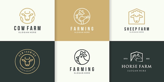 Farm logo collection for inspiring with line concept