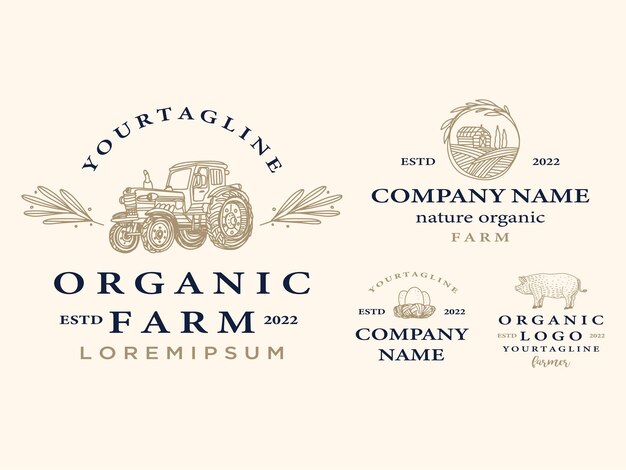 farm logo template barn illustration tractor vector hill logo