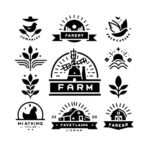 Vector farm logos badges silhouette vector