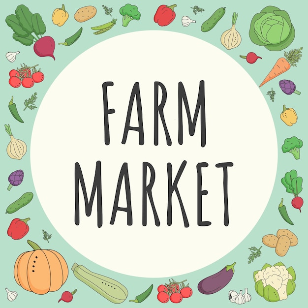 Farm market poster with vegetables Cartoon style