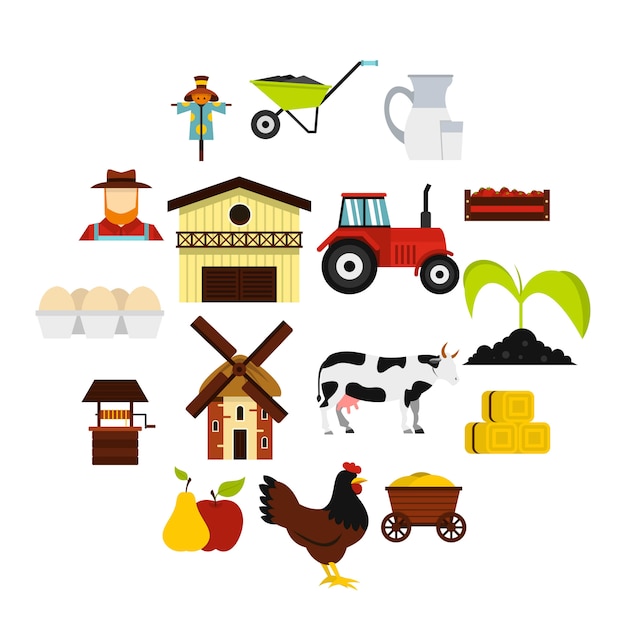 Farm set flat icons