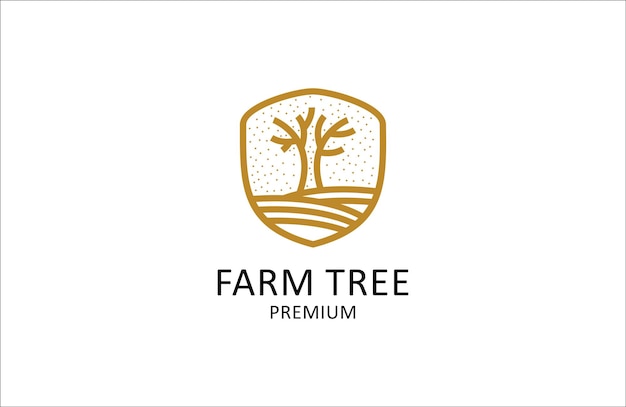 Farm tree concept logo Template with farm landscape Labels for natural agricultural products