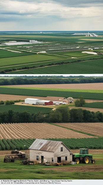 Vector a farm with a tractor in the middle of the field