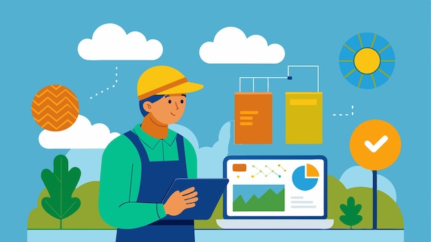 A farmer accessing historical weather data from iot weather stations to analyze crop performance and