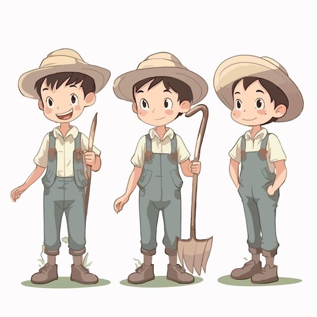 Vector farmer boy with farming attire vector pose young kid cartoon style