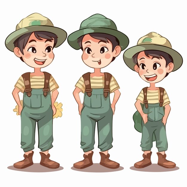 Vector farmer boy with farming outfit vector pose little child cartoon illustration