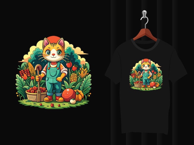 Farmer Cat t shirt design artwork