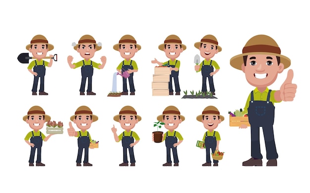 Farmer and gardener with different poses