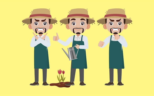 Farmer and gardener with different poses