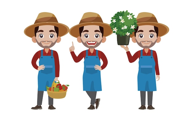 Farmer and gardener with different poses