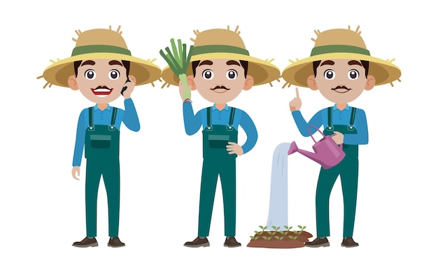 Farmer and gardener with different poses