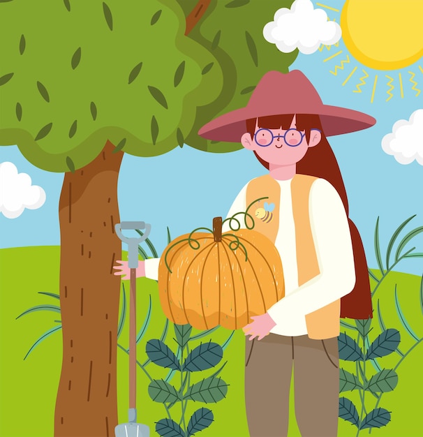 Farmer girl with pumpkin