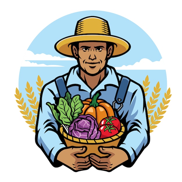 Farmer holding a basket full of vegetables