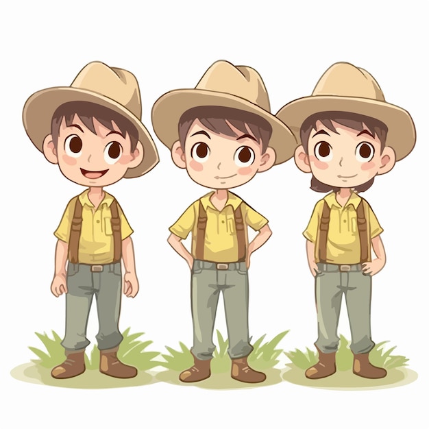 Farmer kid in farmer's clothes vector pose young boy multipose