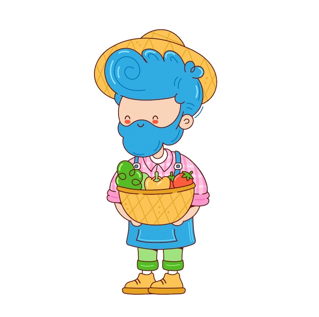 Farmer man with vegetables basket. cartoon character illustration. Isolated on white background