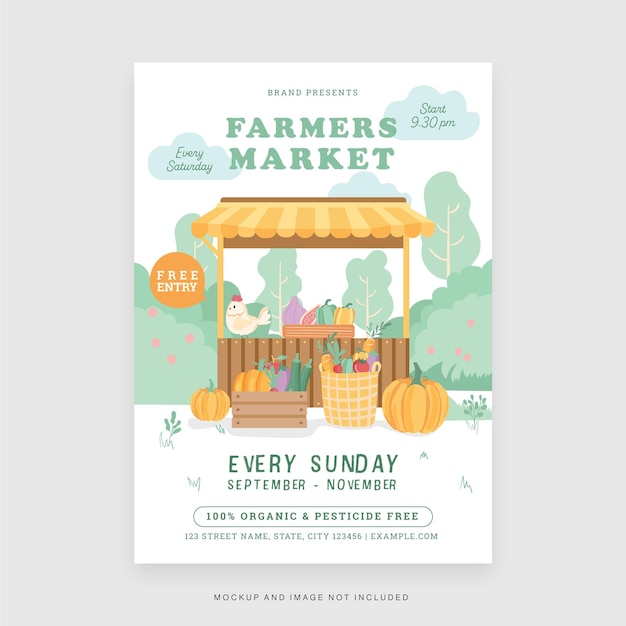 Vector farmer market cute poster flyer template in vector