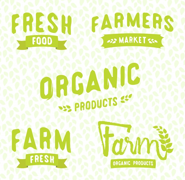 Farmer's market logos templates vector objects set. Vector food labels for vegetarian restaurant.