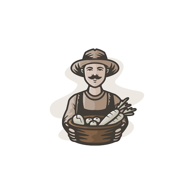 farmer's mascot with classic color illustration