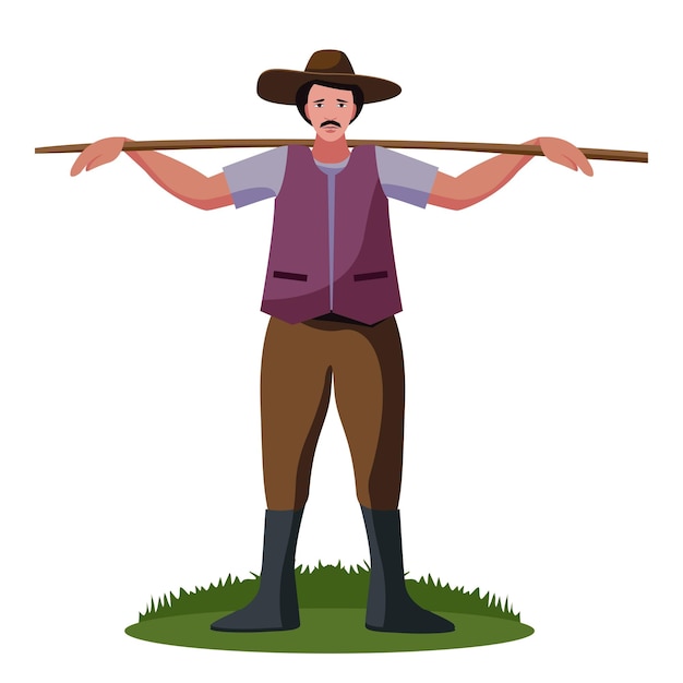 farmer shepherd man with stick isolated vector illustration