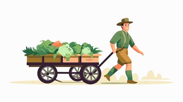 Vector farmer transporting vegetables flat vector illustration