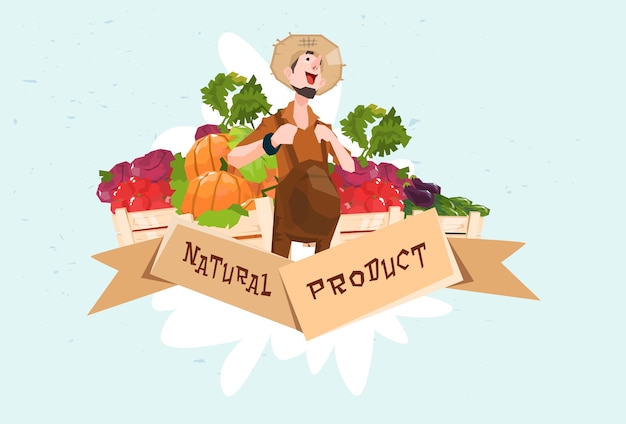 Vector farmer vegetable harvest natural product eco fresh farm logo