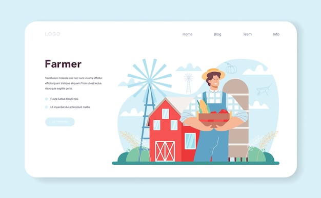 Farmer web banner or landing page farm worker growing plants