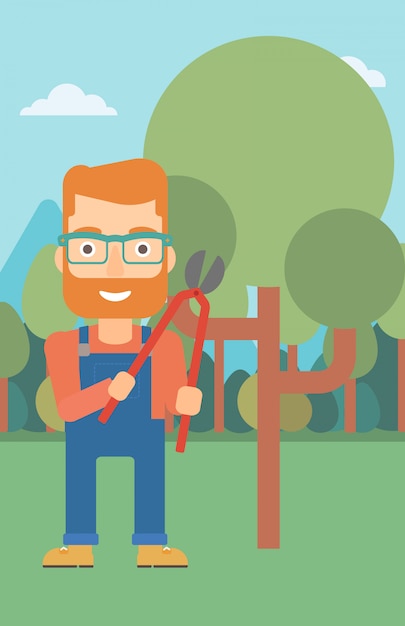 Farmer with pruner in garden