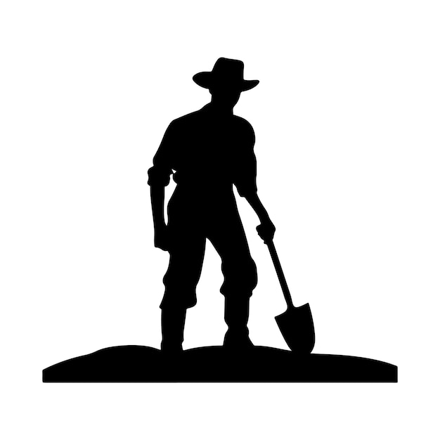 Farmer with shovel silhouette clipart on a white background