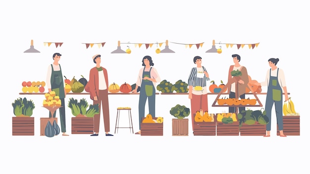 Vector farmers market flat design vector illustration set