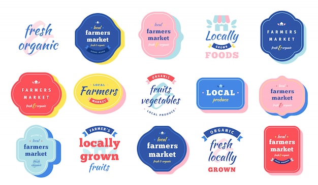 Farmers market logo collection, colorful  labels