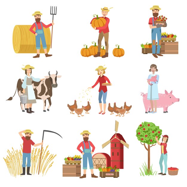 Vector farmers and their products set