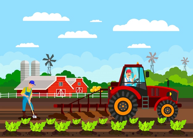 Farmers Working Cartoon Characters Flat Vector