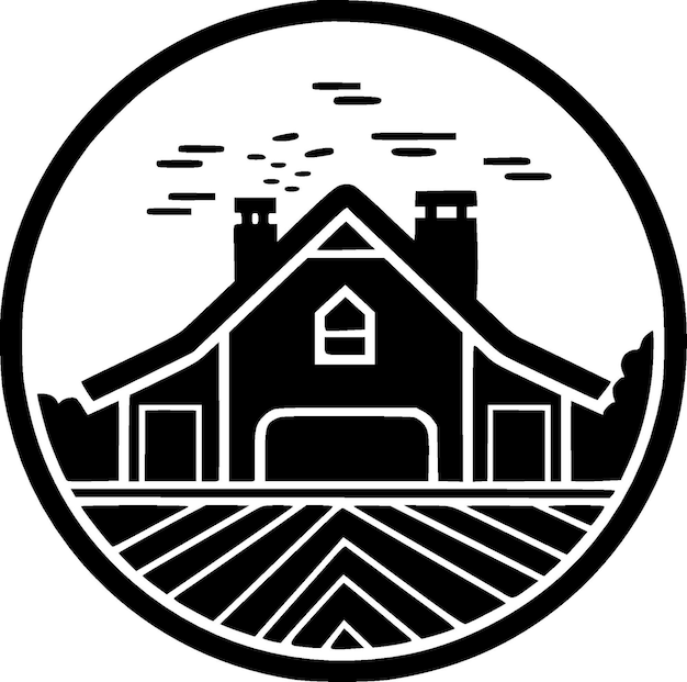 Farmhouse Black and White Isolated Icon Vector illustration