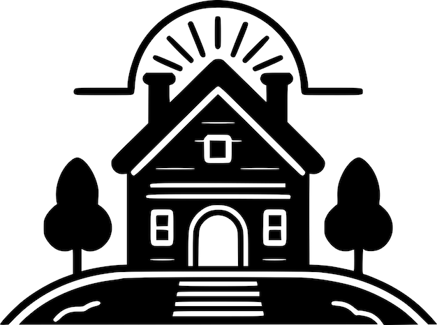 Farmhouse Black and White Isolated Icon Vector illustration