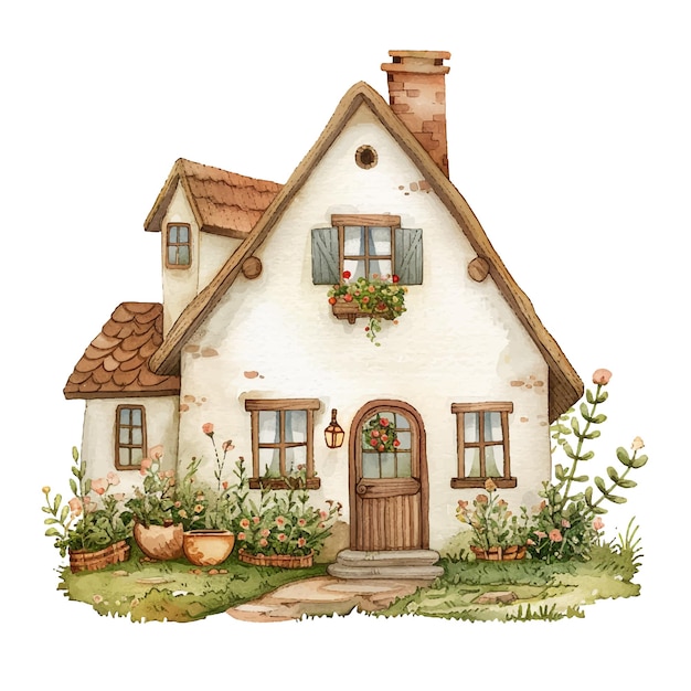 farmhouse vector illustration in watercolour style