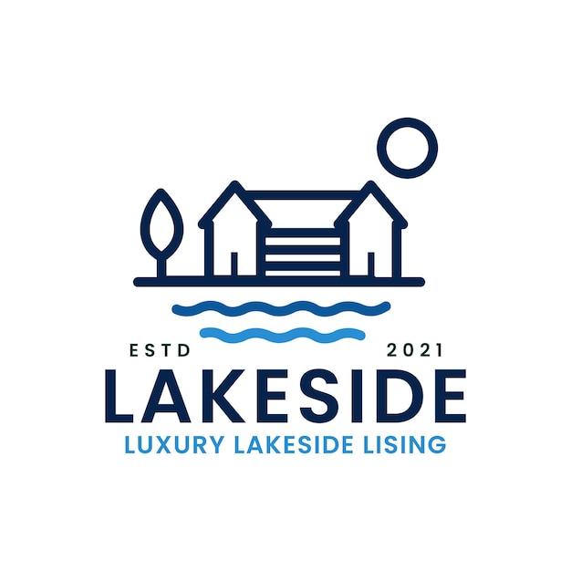 Farmhouse view in lakeside illustration logo