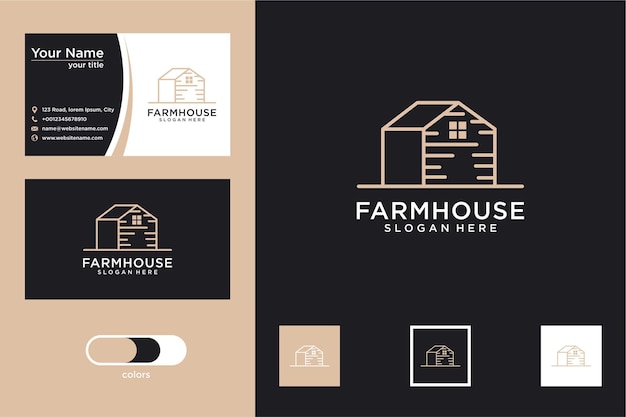 farmhouse with line style logo design and business card