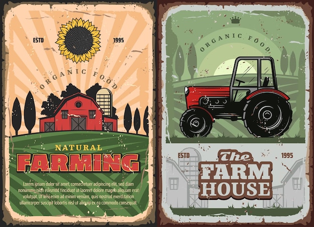 Farming agriculture and farm house retro poster