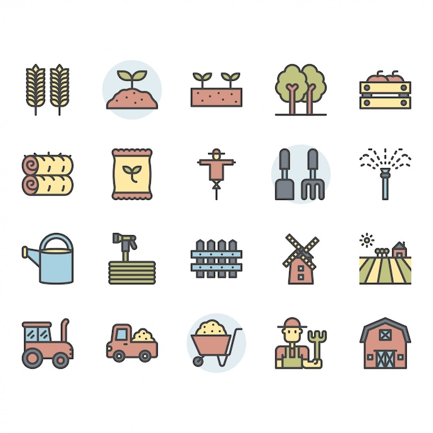 Farming and agriculture icon and symbol set