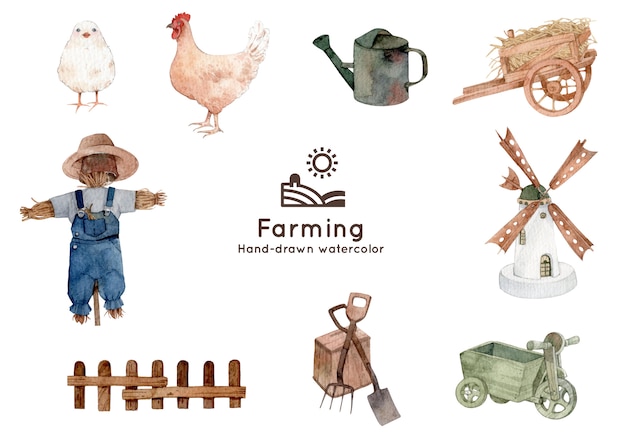 Vector farming and agriculture theme watercolor illustration