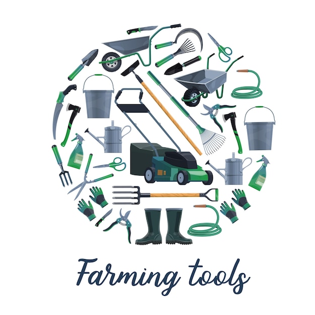 Vector farming and gardening tools vector set