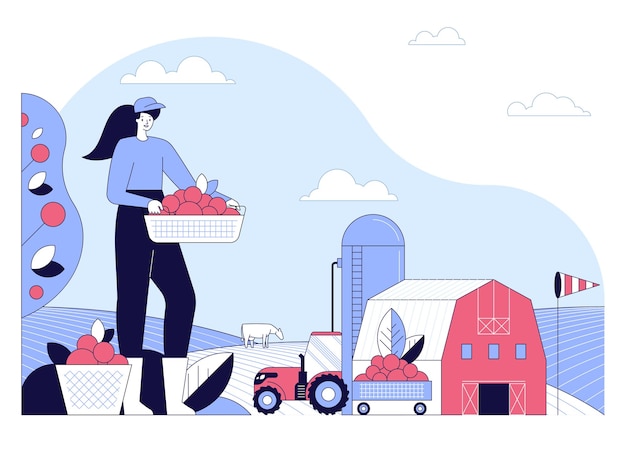 Vector farming harvesting cartoon vector illustration